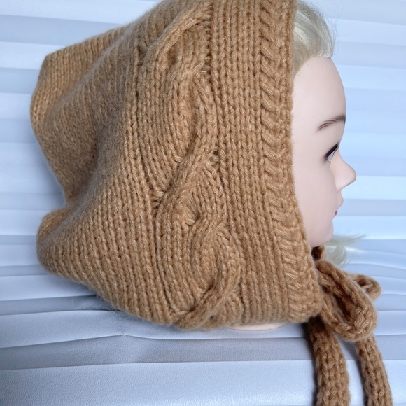 Hood Hat Women Beanie Hand Knit 100% Wool Beige Winter Snood Beret Gift NEW main image 4